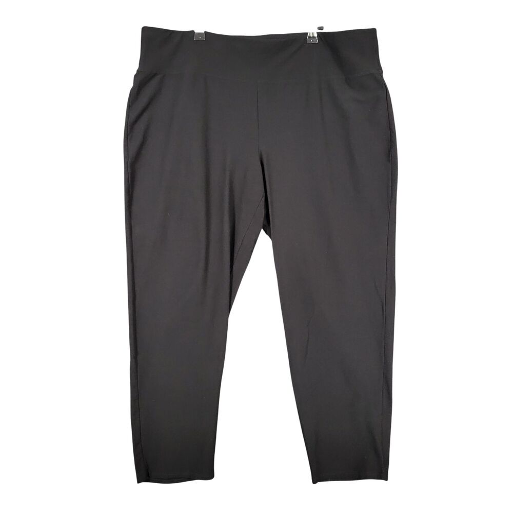 EILEEN FISHER Black Crepe High Rise Tapered Cropped Stretch Pull On Pant SIZE 1X
